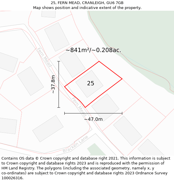 25, FERN MEAD, CRANLEIGH, GU6 7GB: Plot and title map