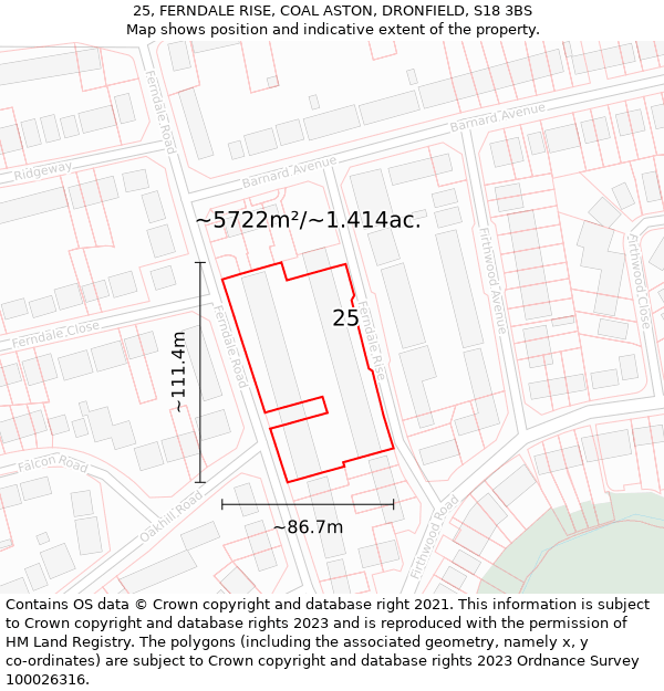 25, FERNDALE RISE, COAL ASTON, DRONFIELD, S18 3BS: Plot and title map