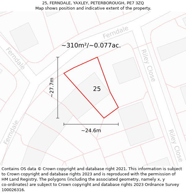 25, FERNDALE, YAXLEY, PETERBOROUGH, PE7 3ZQ: Plot and title map