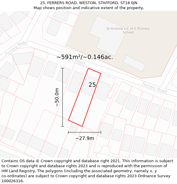 25, FERRERS ROAD, WESTON, STAFFORD, ST18 0JN: Plot and title map