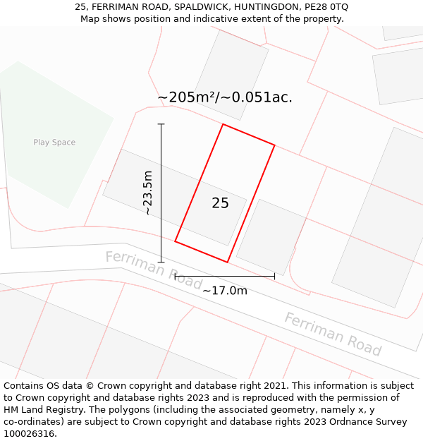 25, FERRIMAN ROAD, SPALDWICK, HUNTINGDON, PE28 0TQ: Plot and title map