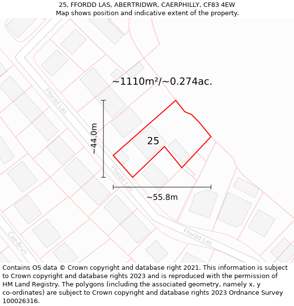 25, FFORDD LAS, ABERTRIDWR, CAERPHILLY, CF83 4EW: Plot and title map