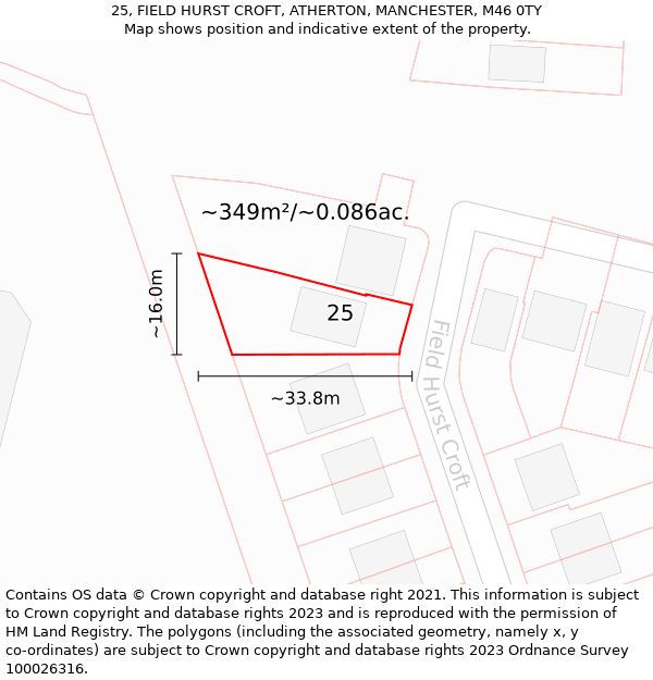 25, FIELD HURST CROFT, ATHERTON, MANCHESTER, M46 0TY: Plot and title map