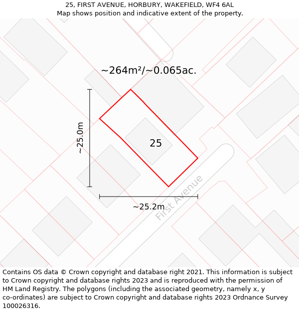 25, FIRST AVENUE, HORBURY, WAKEFIELD, WF4 6AL: Plot and title map