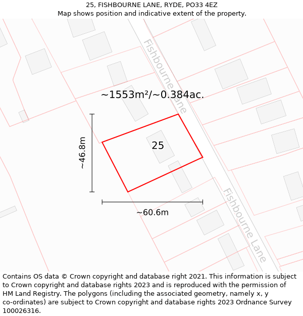 25, FISHBOURNE LANE, RYDE, PO33 4EZ: Plot and title map