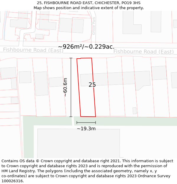 25, FISHBOURNE ROAD EAST, CHICHESTER, PO19 3HS: Plot and title map