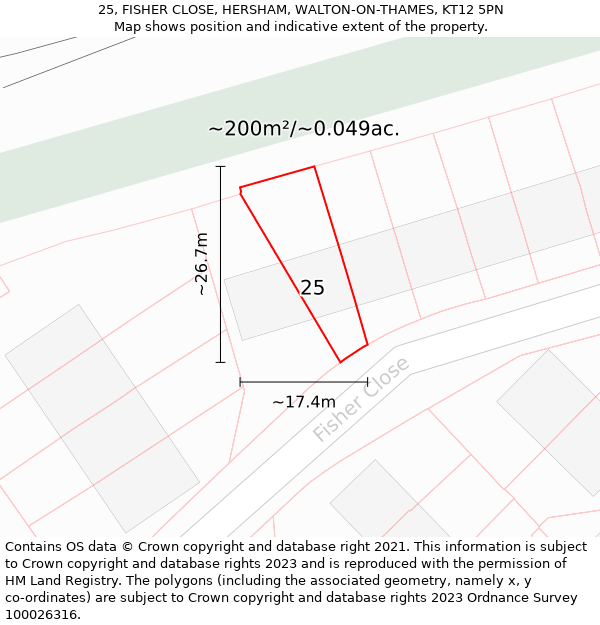 25, FISHER CLOSE, HERSHAM, WALTON-ON-THAMES, KT12 5PN: Plot and title map