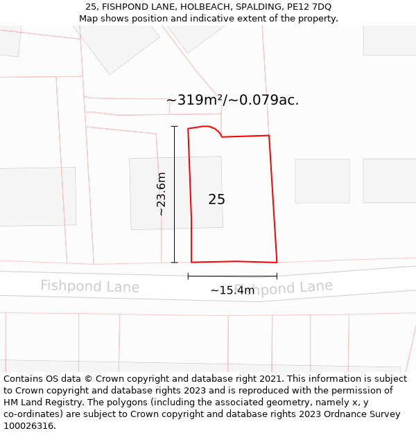 25, FISHPOND LANE, HOLBEACH, SPALDING, PE12 7DQ: Plot and title map