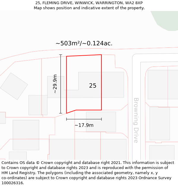 25, FLEMING DRIVE, WINWICK, WARRINGTON, WA2 8XP: Plot and title map