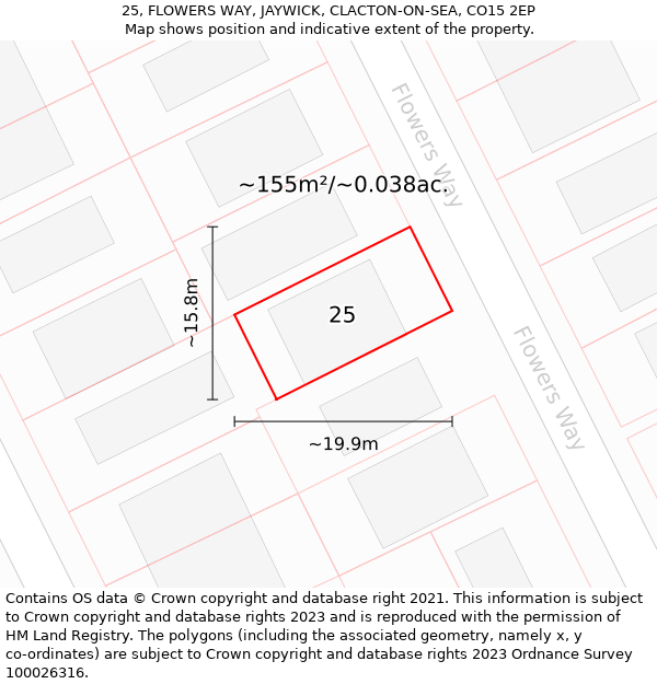 25, FLOWERS WAY, JAYWICK, CLACTON-ON-SEA, CO15 2EP: Plot and title map