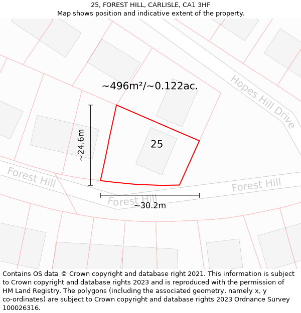 25, FOREST HILL, CARLISLE, CA1 3HF: Plot and title map