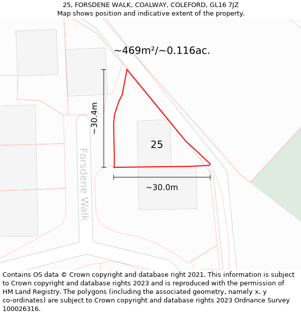 25, FORSDENE WALK, COALWAY, COLEFORD, GL16 7JZ: Plot and title map