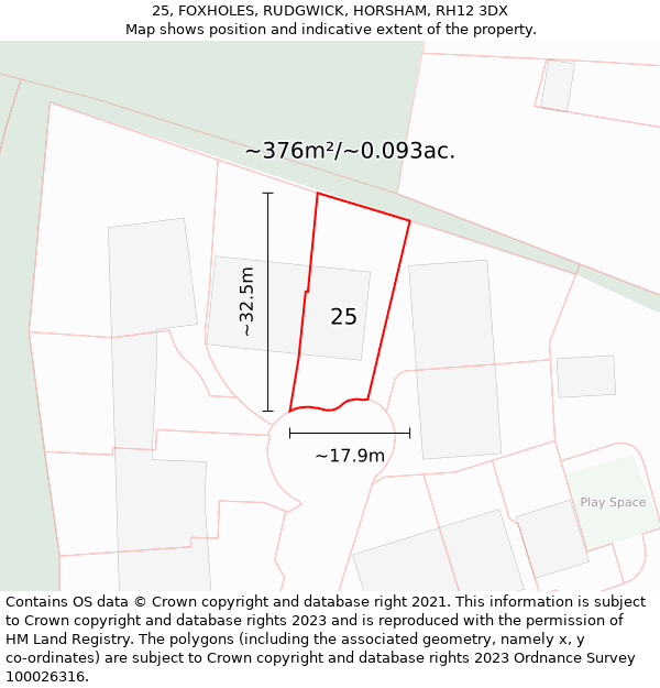 25, FOXHOLES, RUDGWICK, HORSHAM, RH12 3DX: Plot and title map