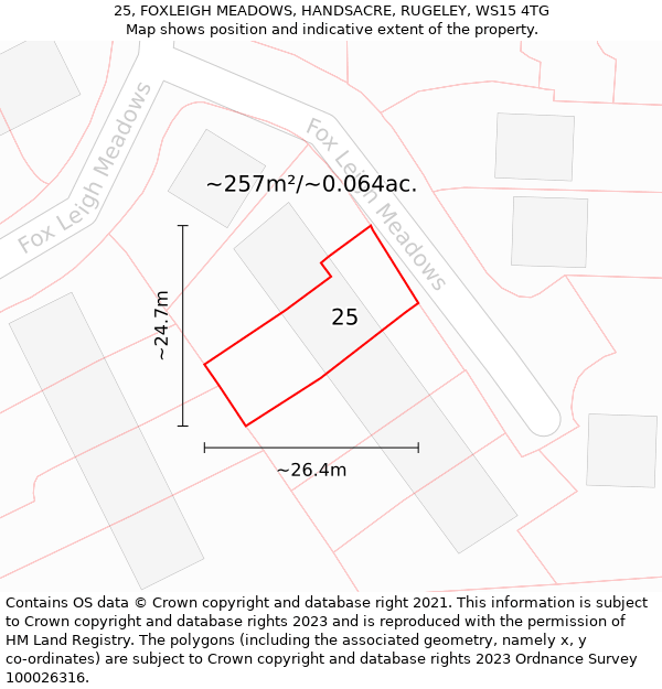 25, FOXLEIGH MEADOWS, HANDSACRE, RUGELEY, WS15 4TG: Plot and title map