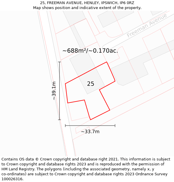 25, FREEMAN AVENUE, HENLEY, IPSWICH, IP6 0RZ: Plot and title map