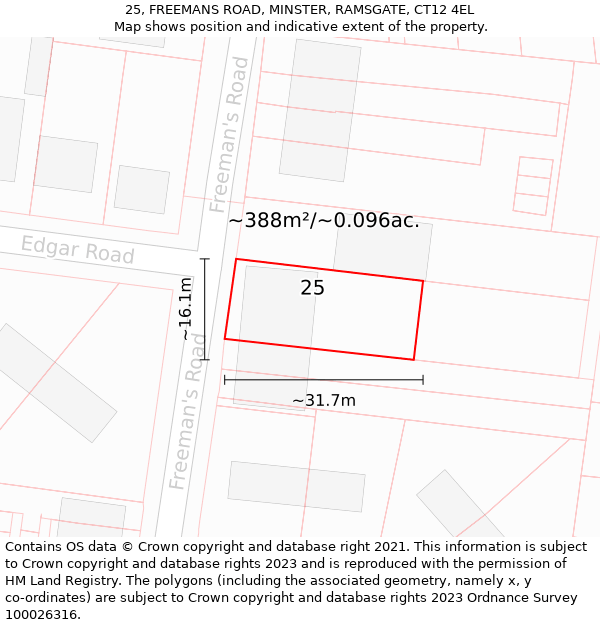 25, FREEMANS ROAD, MINSTER, RAMSGATE, CT12 4EL: Plot and title map