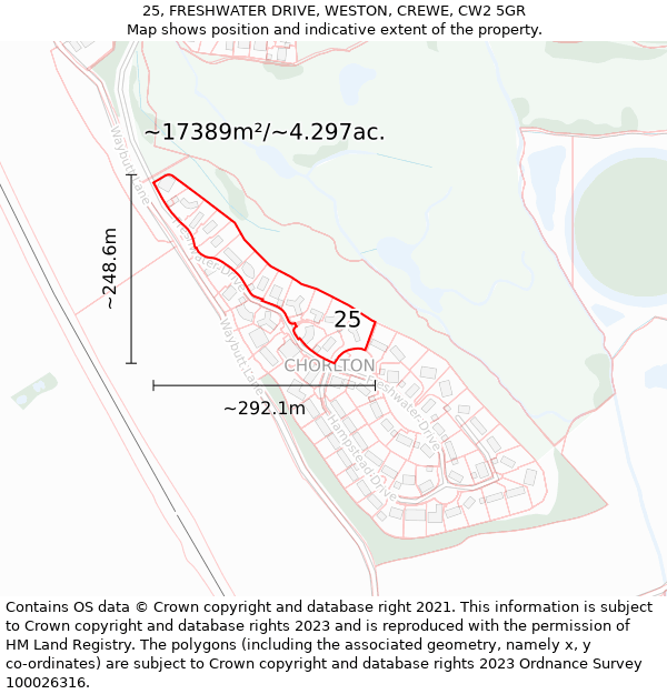 25, FRESHWATER DRIVE, WESTON, CREWE, CW2 5GR: Plot and title map