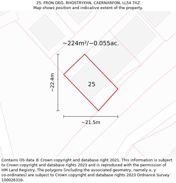 25, FRON DEG, RHOSTRYFAN, CAERNARFON, LL54 7AZ: Plot and title map