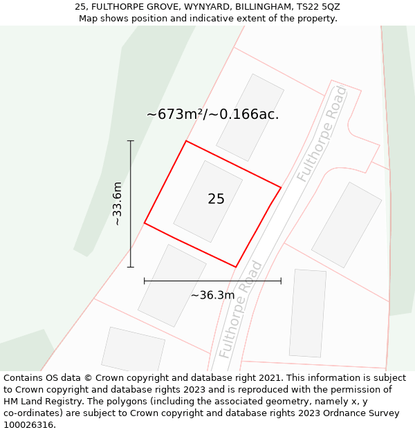 25, FULTHORPE GROVE, WYNYARD, BILLINGHAM, TS22 5QZ: Plot and title map