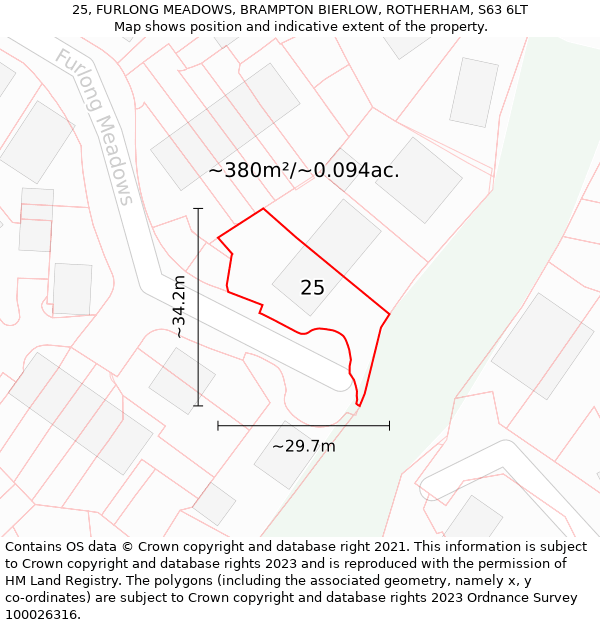 25, FURLONG MEADOWS, BRAMPTON BIERLOW, ROTHERHAM, S63 6LT: Plot and title map