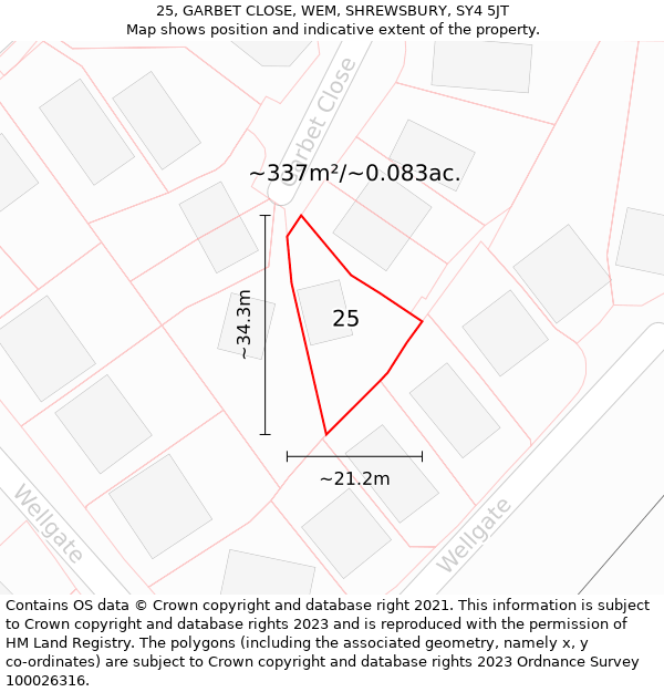25, GARBET CLOSE, WEM, SHREWSBURY, SY4 5JT: Plot and title map