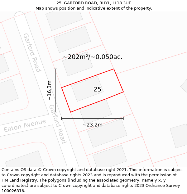 25, GARFORD ROAD, RHYL, LL18 3UF: Plot and title map