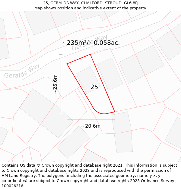 25, GERALDS WAY, CHALFORD, STROUD, GL6 8FJ: Plot and title map