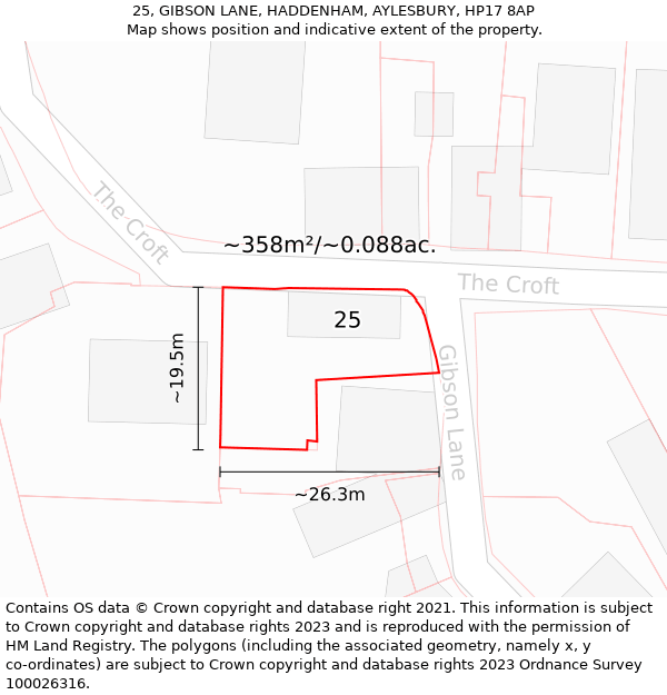 25, GIBSON LANE, HADDENHAM, AYLESBURY, HP17 8AP: Plot and title map