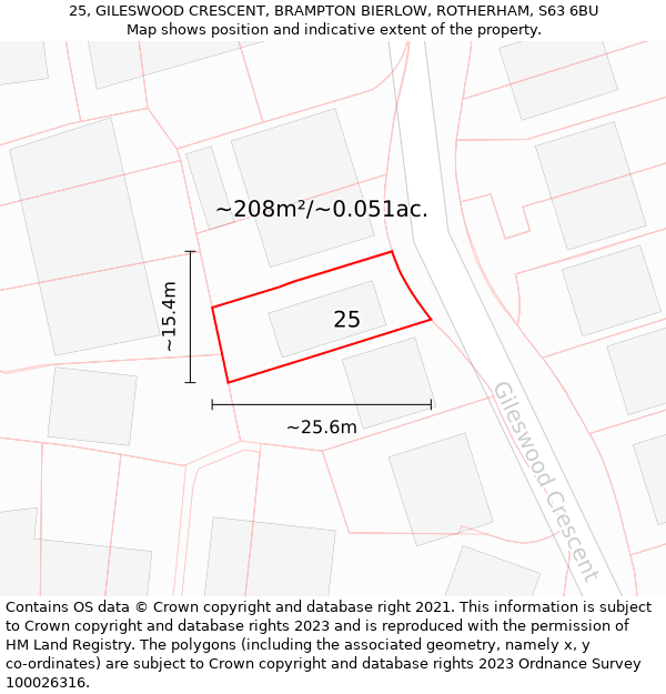 25, GILESWOOD CRESCENT, BRAMPTON BIERLOW, ROTHERHAM, S63 6BU: Plot and title map