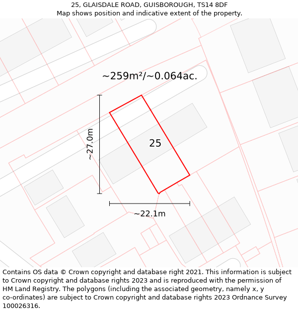 25, GLAISDALE ROAD, GUISBOROUGH, TS14 8DF: Plot and title map