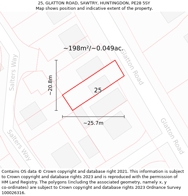 25, GLATTON ROAD, SAWTRY, HUNTINGDON, PE28 5SY: Plot and title map