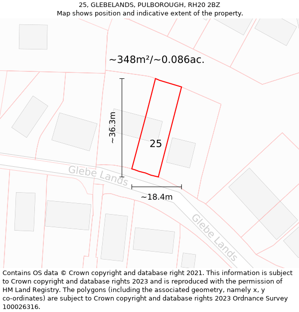 25, GLEBELANDS, PULBOROUGH, RH20 2BZ: Plot and title map