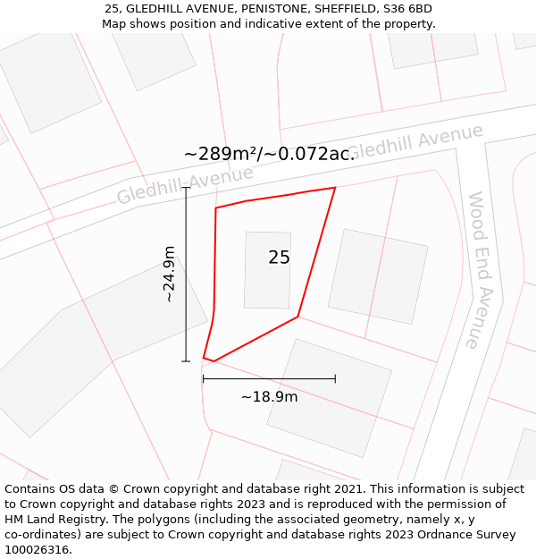 25, GLEDHILL AVENUE, PENISTONE, SHEFFIELD, S36 6BD: Plot and title map