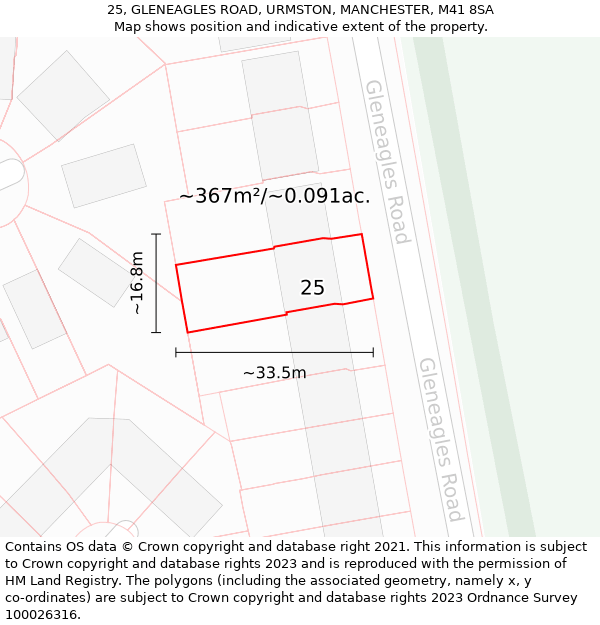 25, GLENEAGLES ROAD, URMSTON, MANCHESTER, M41 8SA: Plot and title map