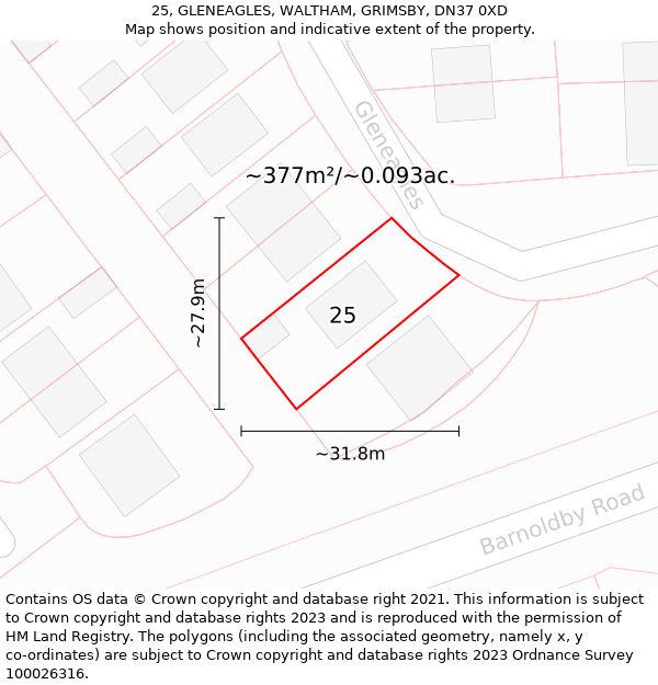 25, GLENEAGLES, WALTHAM, GRIMSBY, DN37 0XD: Plot and title map