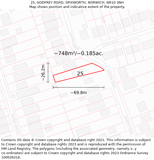 25, GODFREY ROAD, SPIXWORTH, NORWICH, NR10 3NH: Plot and title map