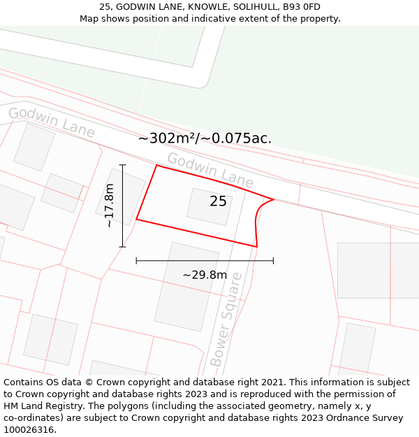 25, GODWIN LANE, KNOWLE, SOLIHULL, B93 0FD: Plot and title map