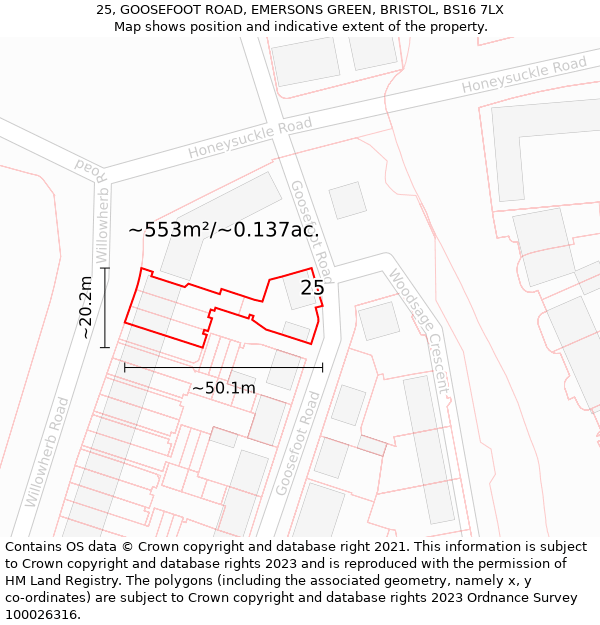 25, GOOSEFOOT ROAD, EMERSONS GREEN, BRISTOL, BS16 7LX: Plot and title map