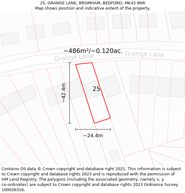 25, GRANGE LANE, BROMHAM, BEDFORD, MK43 8NR: Plot and title map