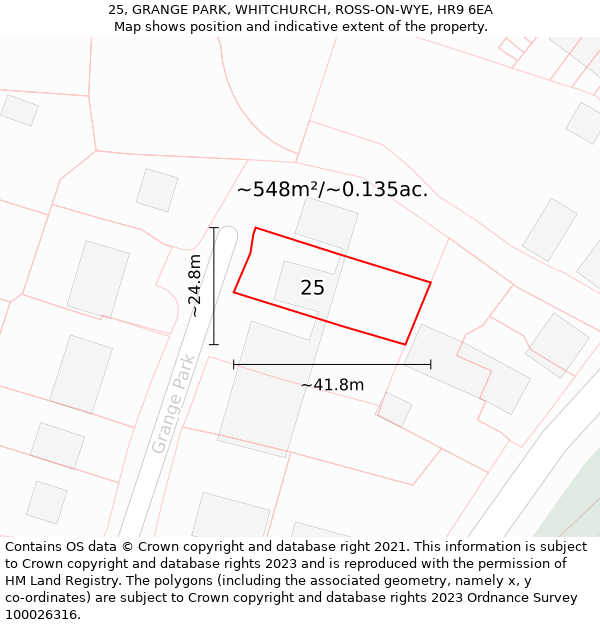 25, GRANGE PARK, WHITCHURCH, ROSS-ON-WYE, HR9 6EA: Plot and title map