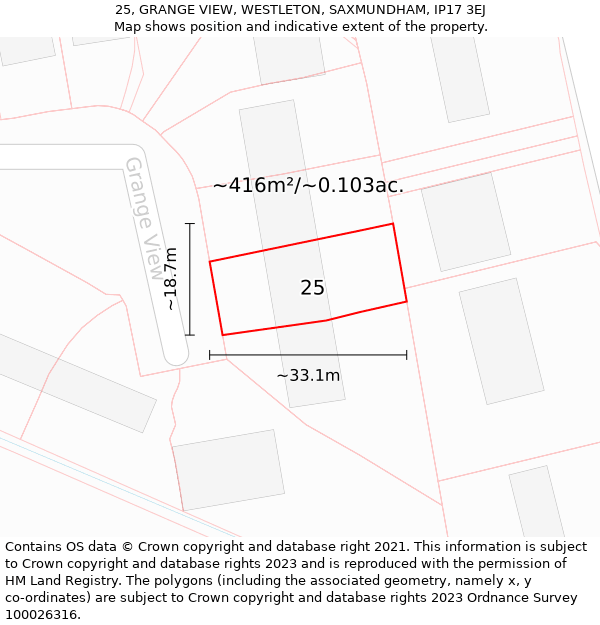 25, GRANGE VIEW, WESTLETON, SAXMUNDHAM, IP17 3EJ: Plot and title map