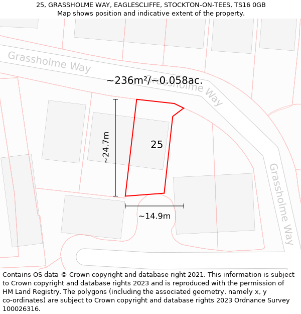 25, GRASSHOLME WAY, EAGLESCLIFFE, STOCKTON-ON-TEES, TS16 0GB: Plot and title map