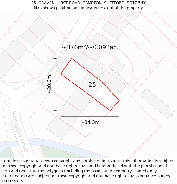 25, GRAVENHURST ROAD, CAMPTON, SHEFFORD, SG17 5NY: Plot and title map