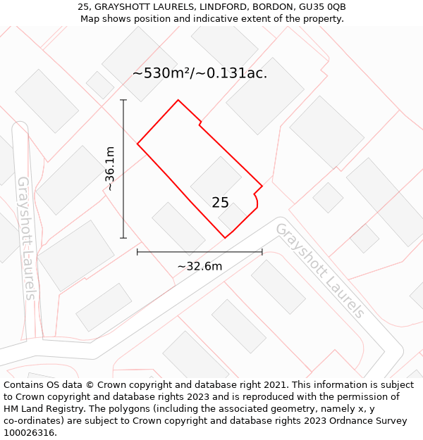 25, GRAYSHOTT LAURELS, LINDFORD, BORDON, GU35 0QB: Plot and title map