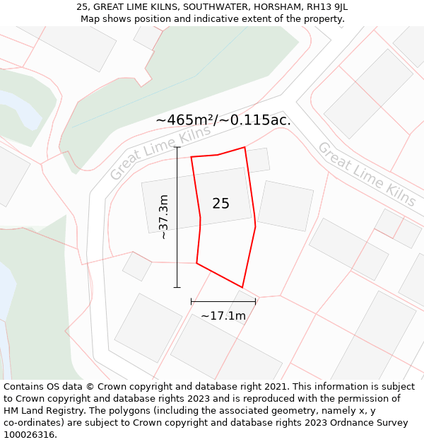 25, GREAT LIME KILNS, SOUTHWATER, HORSHAM, RH13 9JL: Plot and title map