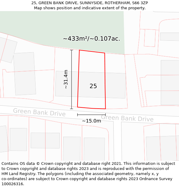 25, GREEN BANK DRIVE, SUNNYSIDE, ROTHERHAM, S66 3ZP: Plot and title map