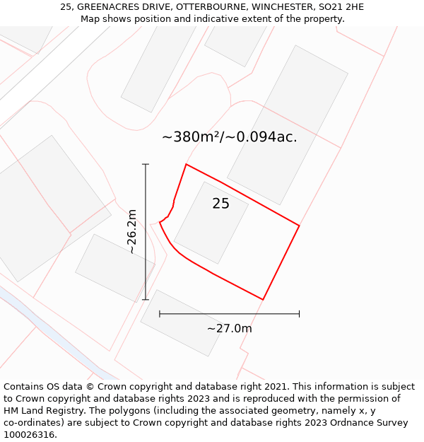 25, GREENACRES DRIVE, OTTERBOURNE, WINCHESTER, SO21 2HE: Plot and title map