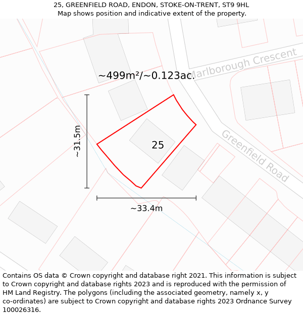 25, GREENFIELD ROAD, ENDON, STOKE-ON-TRENT, ST9 9HL: Plot and title map