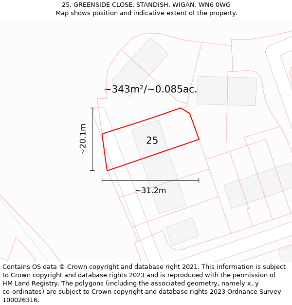 25, GREENSIDE CLOSE, STANDISH, WIGAN, WN6 0WG: Plot and title map