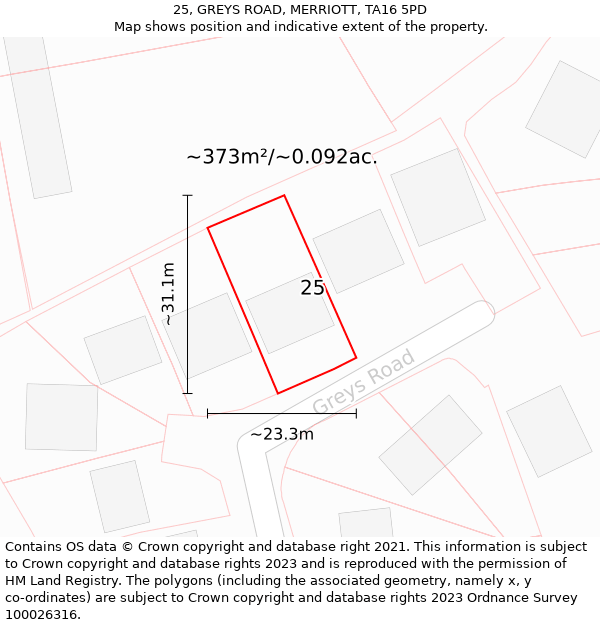 25, GREYS ROAD, MERRIOTT, TA16 5PD: Plot and title map